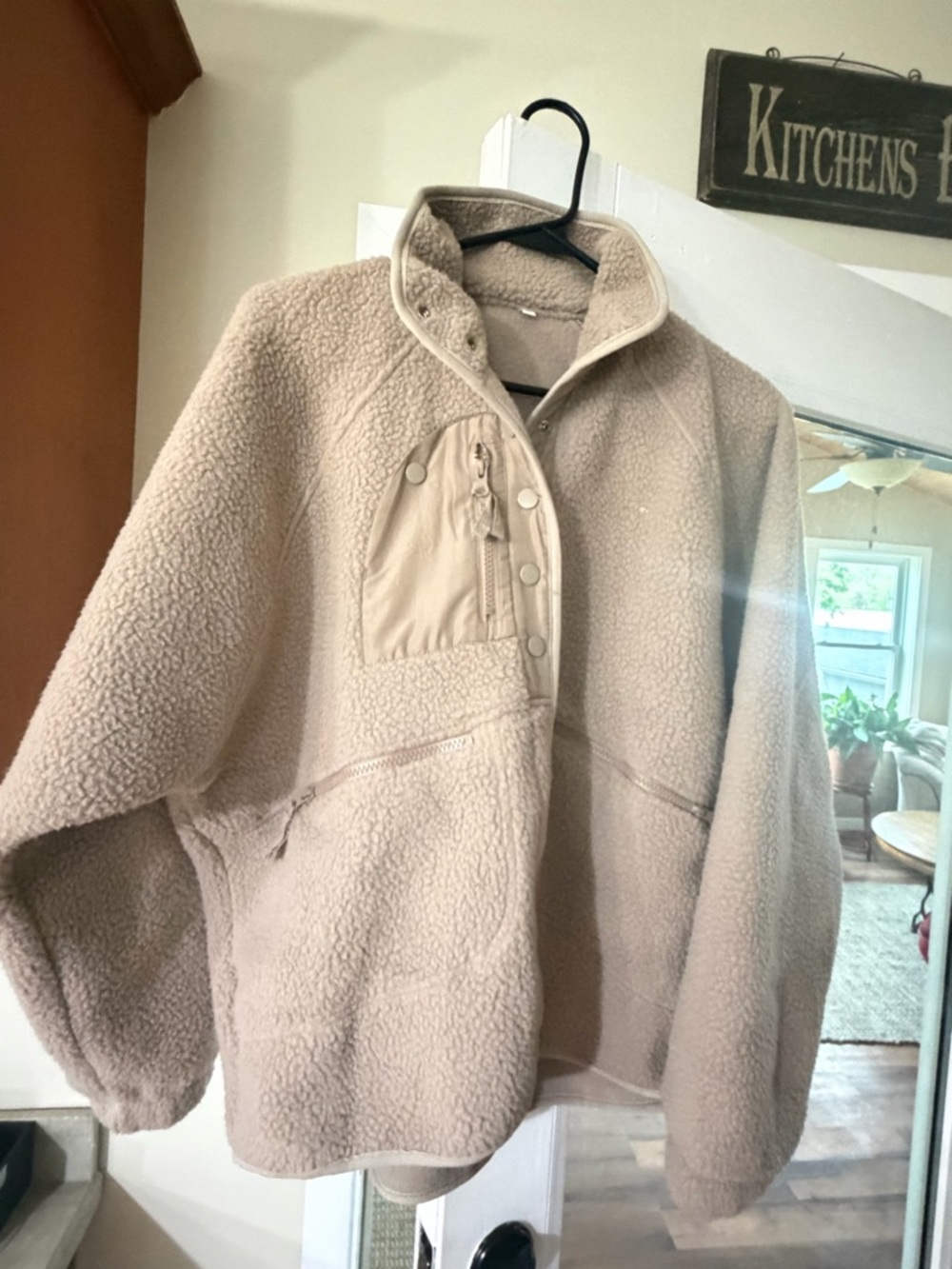 Women’s Cream Teddy Sherpa Jacket with Snap Chest Pocket